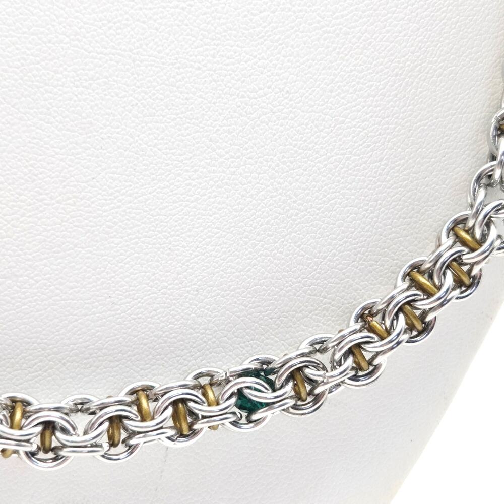 Hand Crafted Chainmaille Box Weave Stainless Captured Green Gem Necklace Unisex View 3